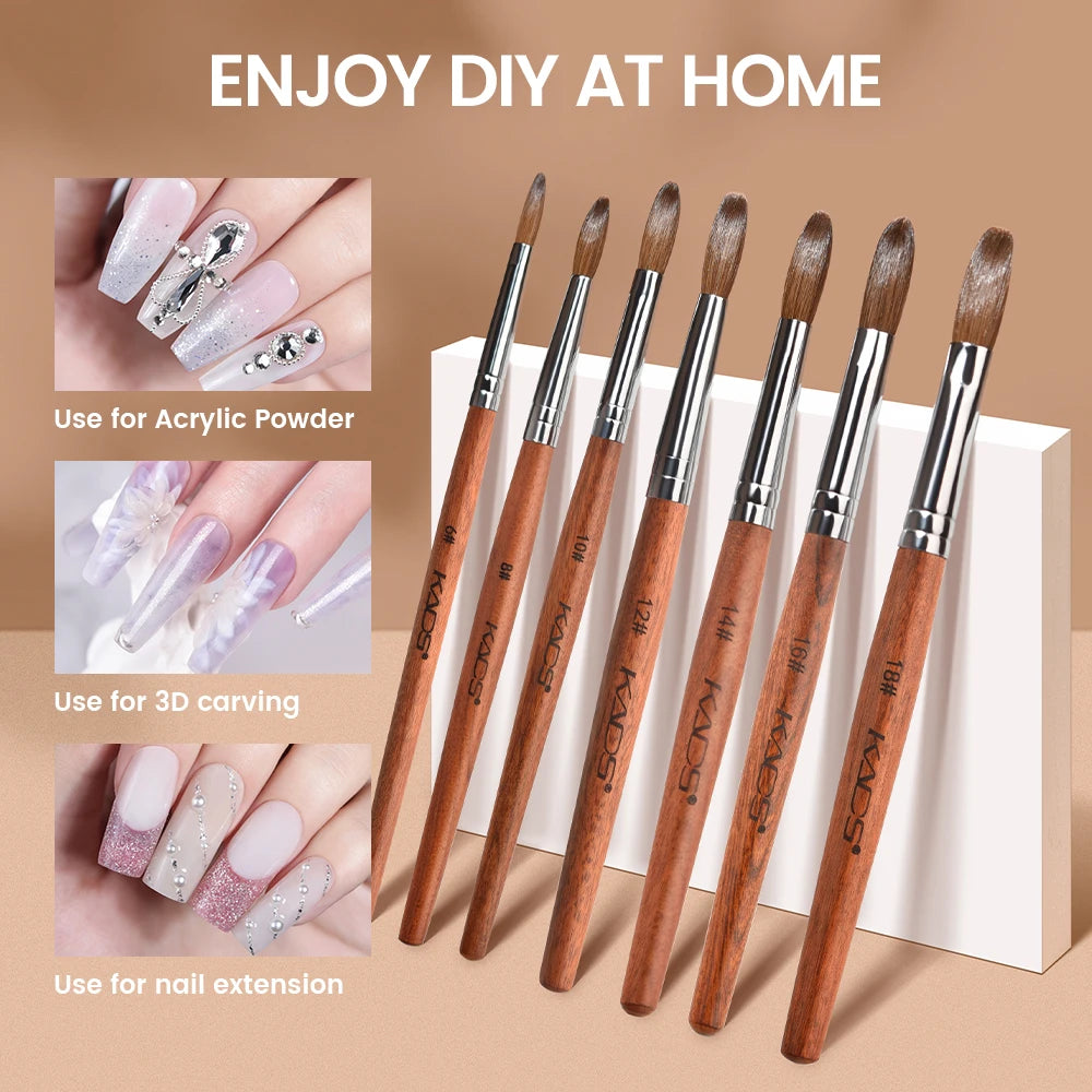 1Pc Kolinsky Sable Acrylic Brush UV Gel Carving Pen Brush Liquid Powder DIY Nail Drawing Flat round Red Wood Nail Art Brush