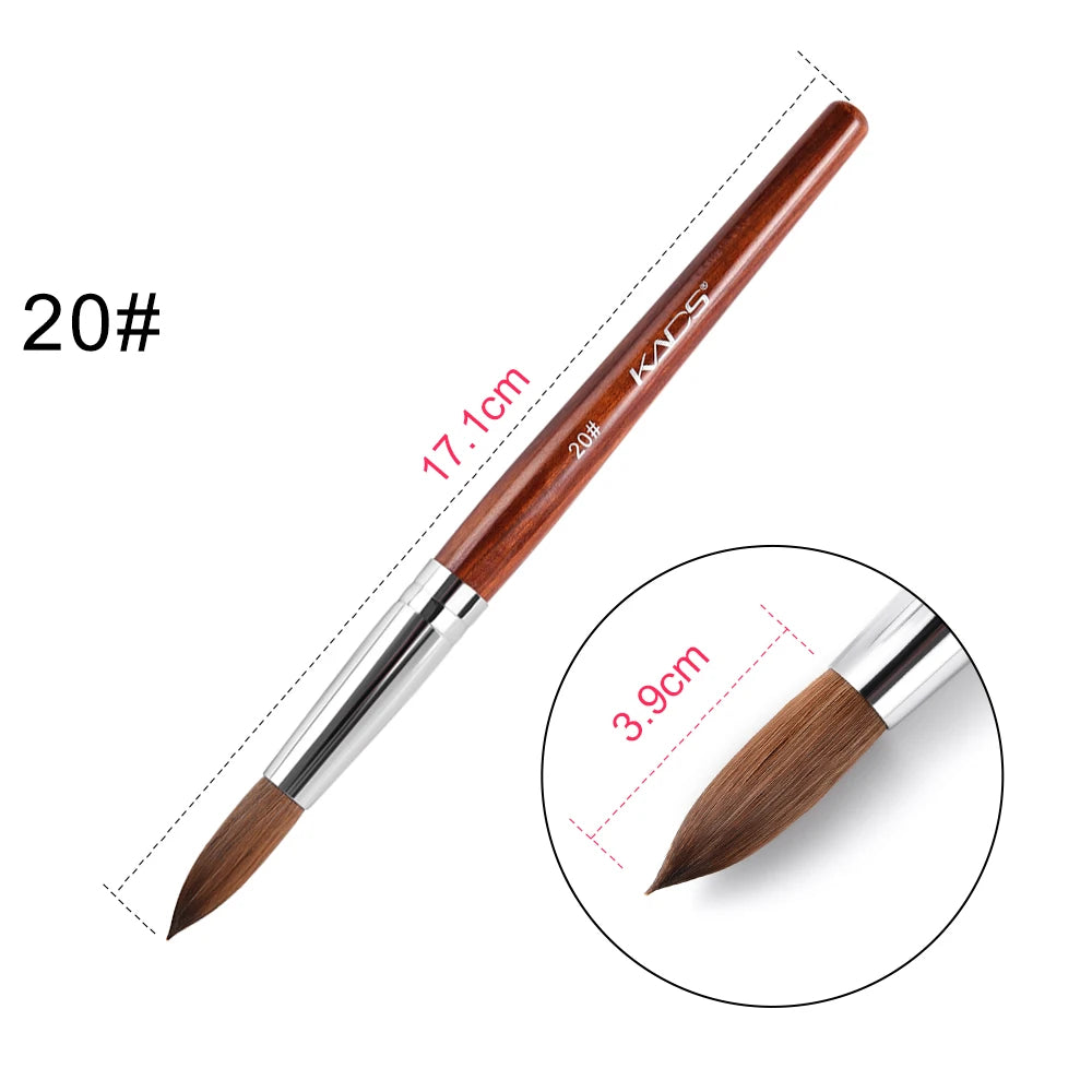 1Pc Kolinsky Sable Acrylic Brush UV Gel Carving Pen Brush Liquid Powder DIY Nail Drawing Flat round Red Wood Nail Art Brush