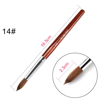 1Pc Kolinsky Sable Acrylic Brush UV Gel Carving Pen Brush Liquid Powder DIY Nail Drawing Flat round Red Wood Nail Art Brush