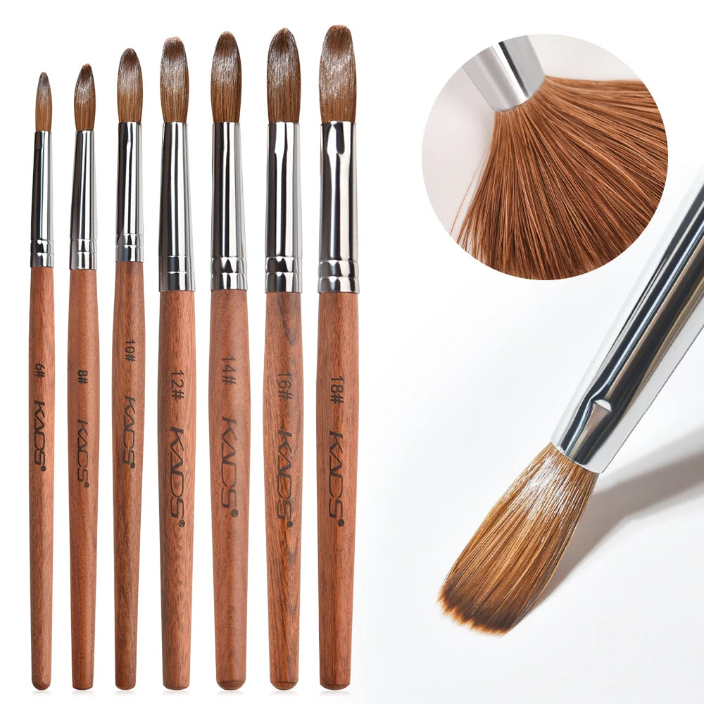 1Pc Kolinsky Sable Acrylic Brush UV Gel Carving Pen Brush Liquid Powder DIY Nail Drawing Flat round Red Wood Nail Art Brush