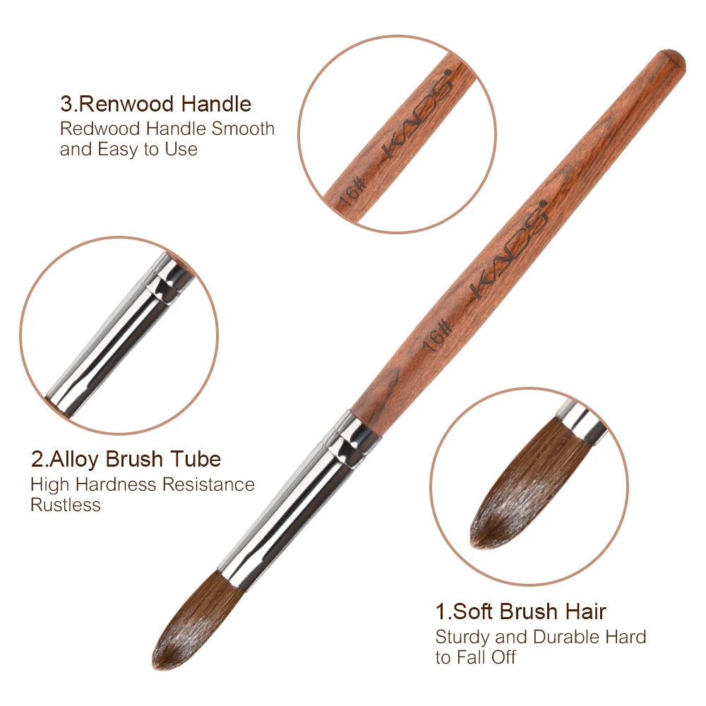 1Pc Kolinsky Sable Acrylic Brush UV Gel Carving Pen Brush Liquid Powder DIY Nail Drawing Flat round Red Wood Nail Art Brush