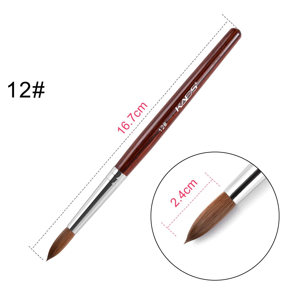 1Pc Kolinsky Sable Acrylic Brush UV Gel Carving Pen Brush Liquid Powder DIY Nail Drawing Flat round Red Wood Nail Art Brush