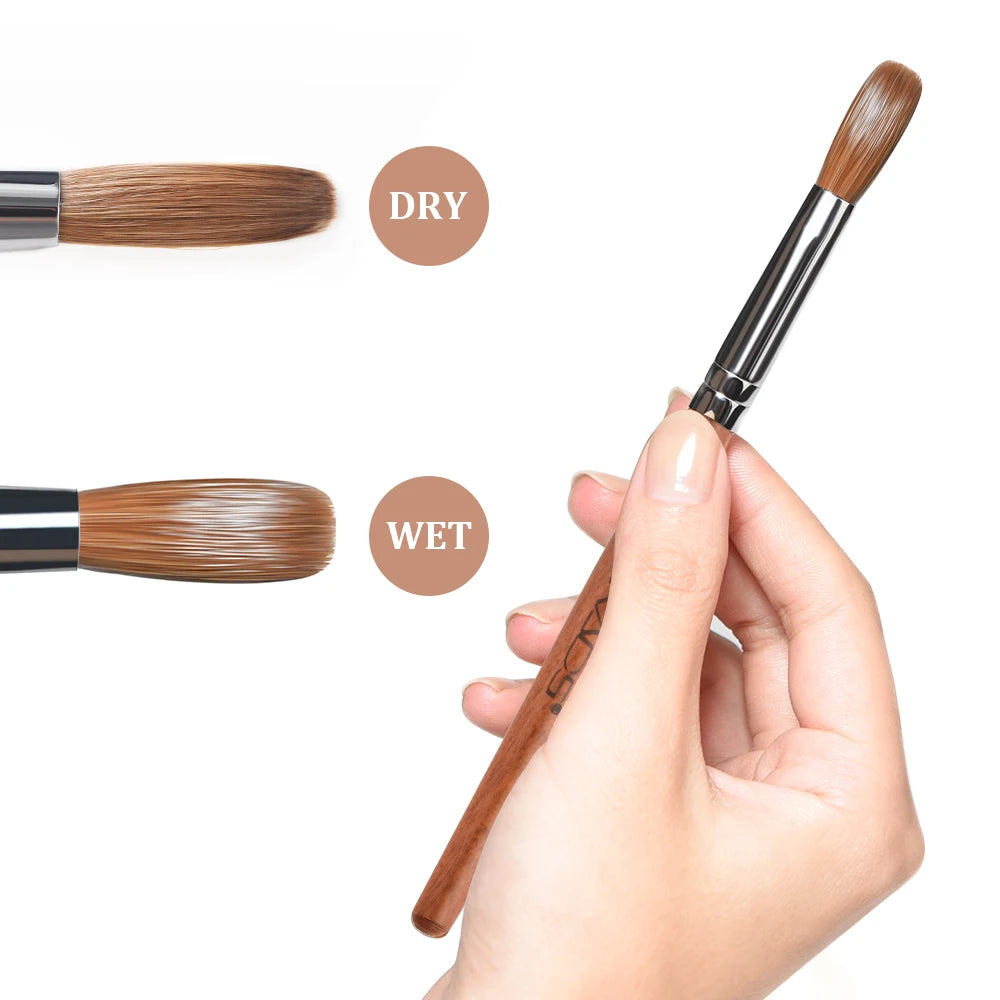 1Pc Kolinsky Sable Acrylic Brush UV Gel Carving Pen Brush Liquid Powder DIY Nail Drawing Flat round Red Wood Nail Art Brush