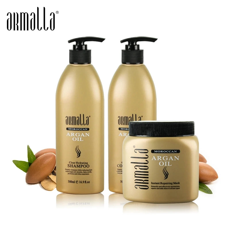 Morocco Argan Oil Treatment Damaged Dry 500Ml Natural Shampoo+500Ml Deep Conditioner+500Ml Argan Oil Hair Mask