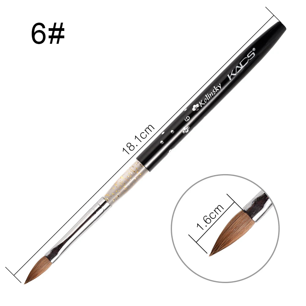 1Pc Kolinsky Sable Acrylic Brush UV Gel Carving Pen Brush Liquid Powder DIY Nail Drawing Flat round Red Wood Nail Art Brush