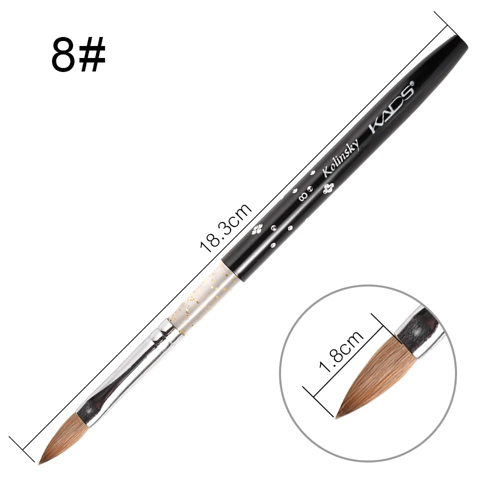 1Pc Kolinsky Sable Acrylic Brush UV Gel Carving Pen Brush Liquid Powder DIY Nail Drawing Flat round Red Wood Nail Art Brush